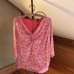 Liz Claiborne Red White Mesh 3/4 Length V-Neck Blouse, EUC, 3X